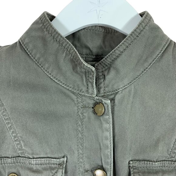 army green utility jacket mock neck snaps epaulettes sz medium Point Zero - Picture 13 of 14